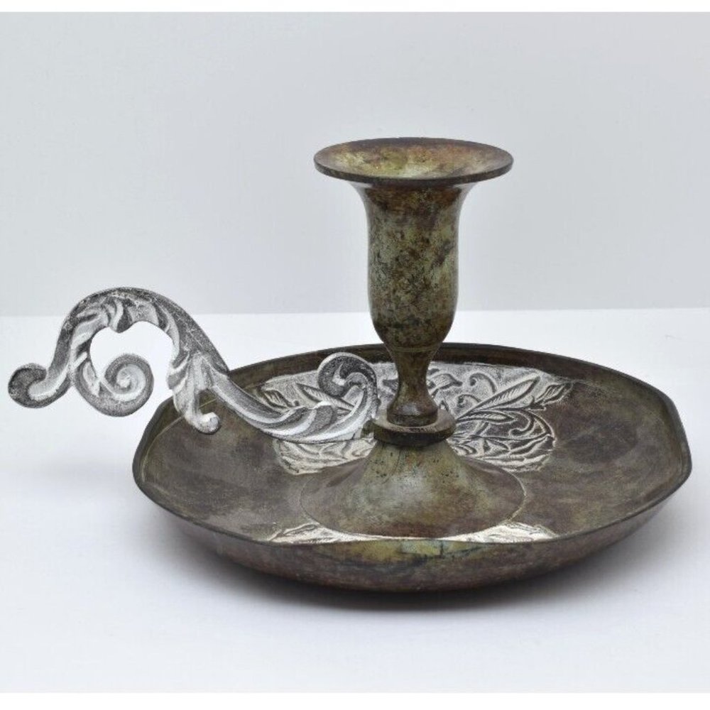 Pair of Bronze Candle Holders with White Wash Accents - Picture 7 of 9